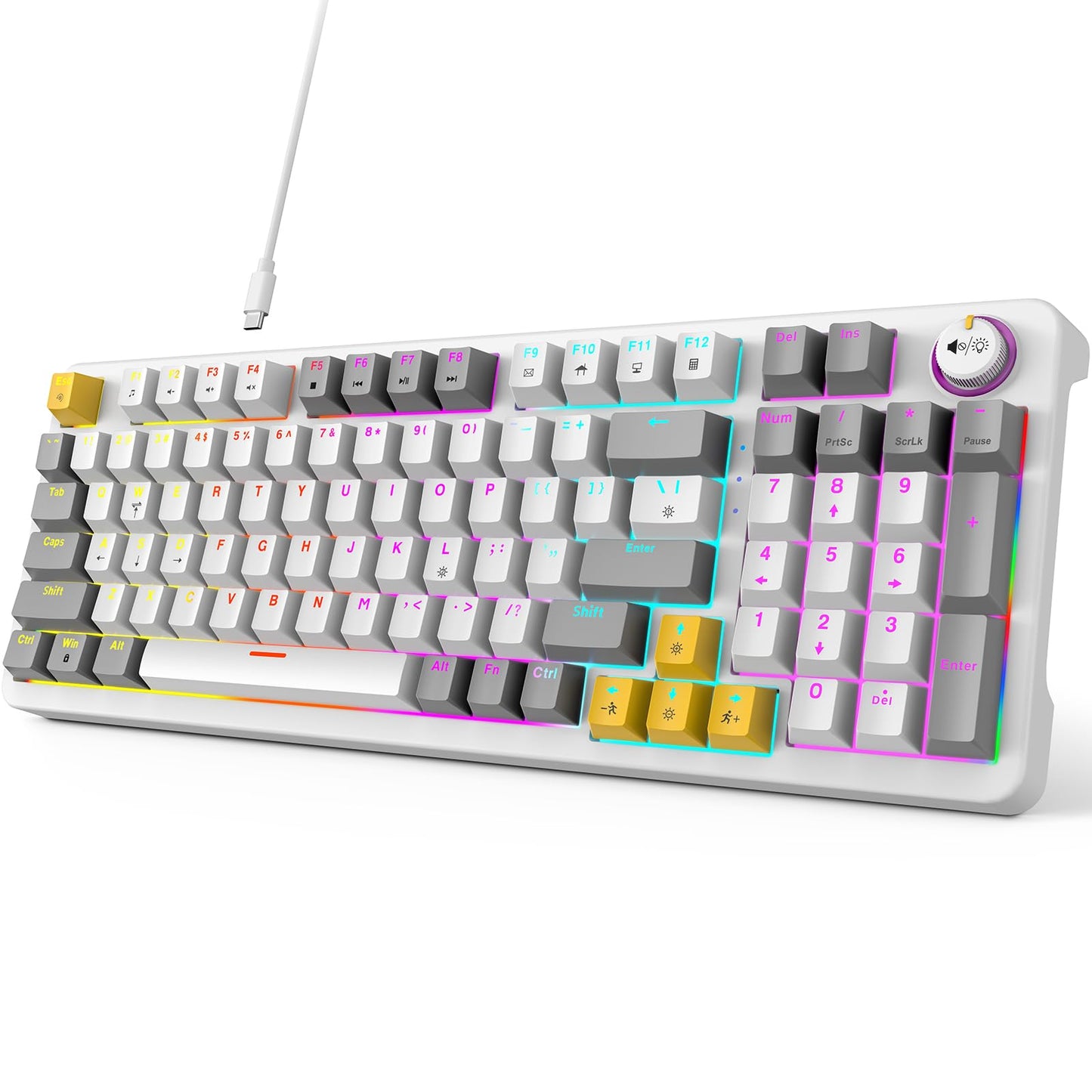 GEEZER AK96 Mechanical Gaming Keyboard  Pre-Lubed Red Switches  96 Keys Full Size with LED Colorful Backlit  Clicky Creamy Sound  USB Wired Computer Keyboard with Volume Knob for PC  Mac  Windows