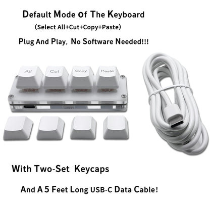 BTXETUEL Mini RGB Macro Pad - 4-Key One-Handed Mechanical Keyboard for Cut/Copy/Paste, White