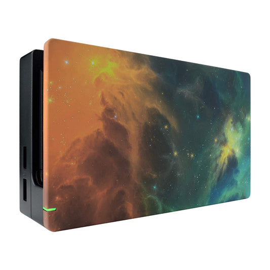 eXtremeRate Custom Soft Touch Grip Faceplate for Nintendo Switch Dock, Orange Star Universe Patterned DIY Replacement Housing Sh