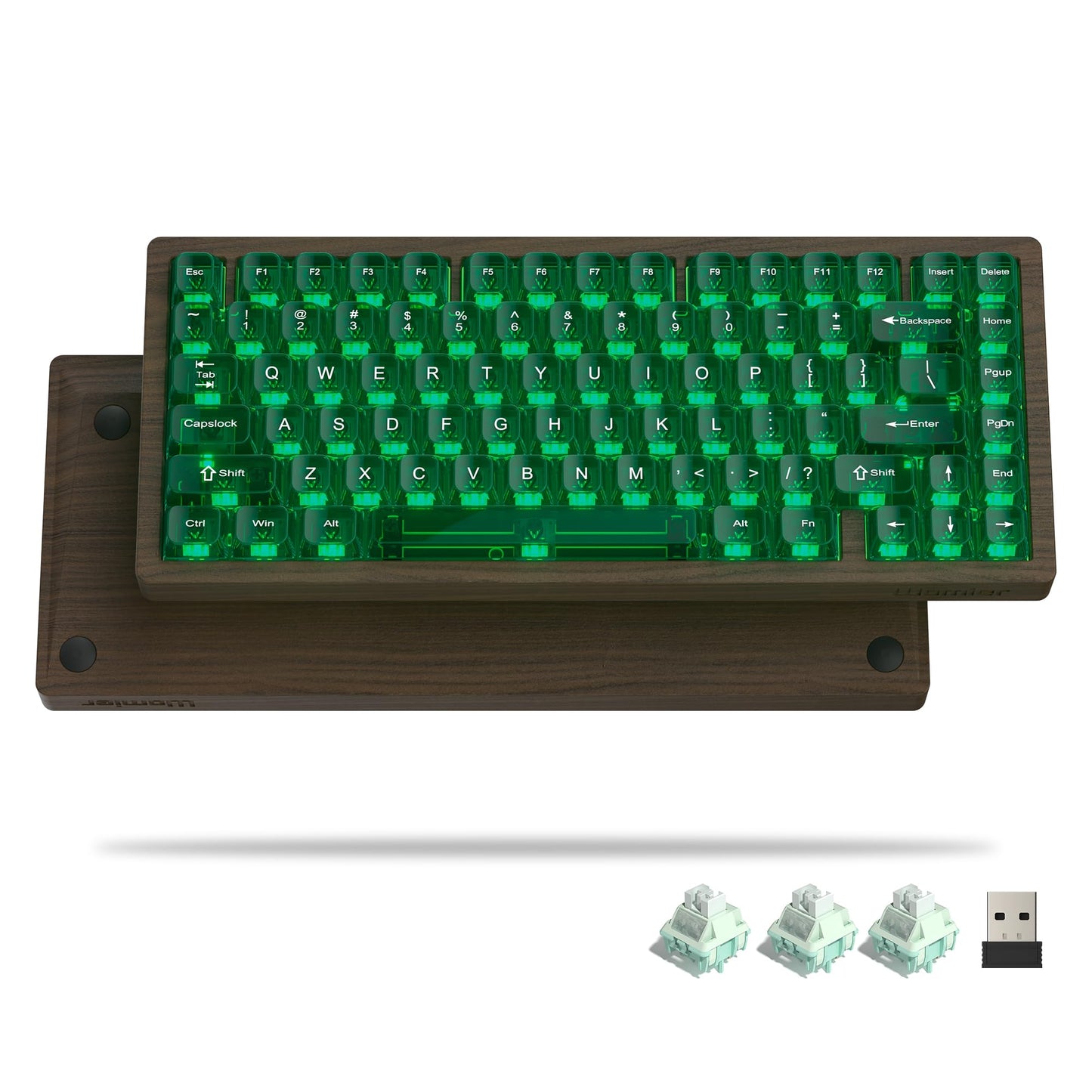 Womier 75% Keyboard with QMK/VIA  WD75 Wood Gaming Keyboard 8000mAh Battery  Tri-Mode Wireless Mechanical Custom Key Board RGB Hot Swappable with Translucent Clear Keycaps-material name Linear Switch