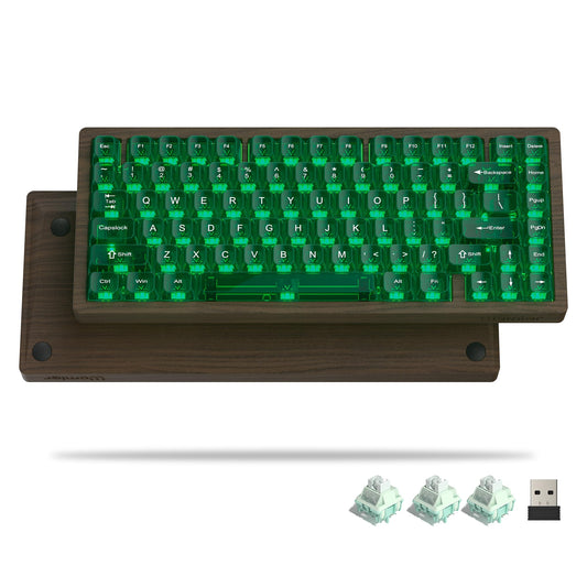 Womier 75% Keyboard with QMK/VIA  WD75 Wood Gaming Keyboard 8000mAh Battery  Tri-Mode Wireless Mechanical Custom Key Board RGB Hot Swappable with Translucent Clear Keycaps-material name Linear Switch