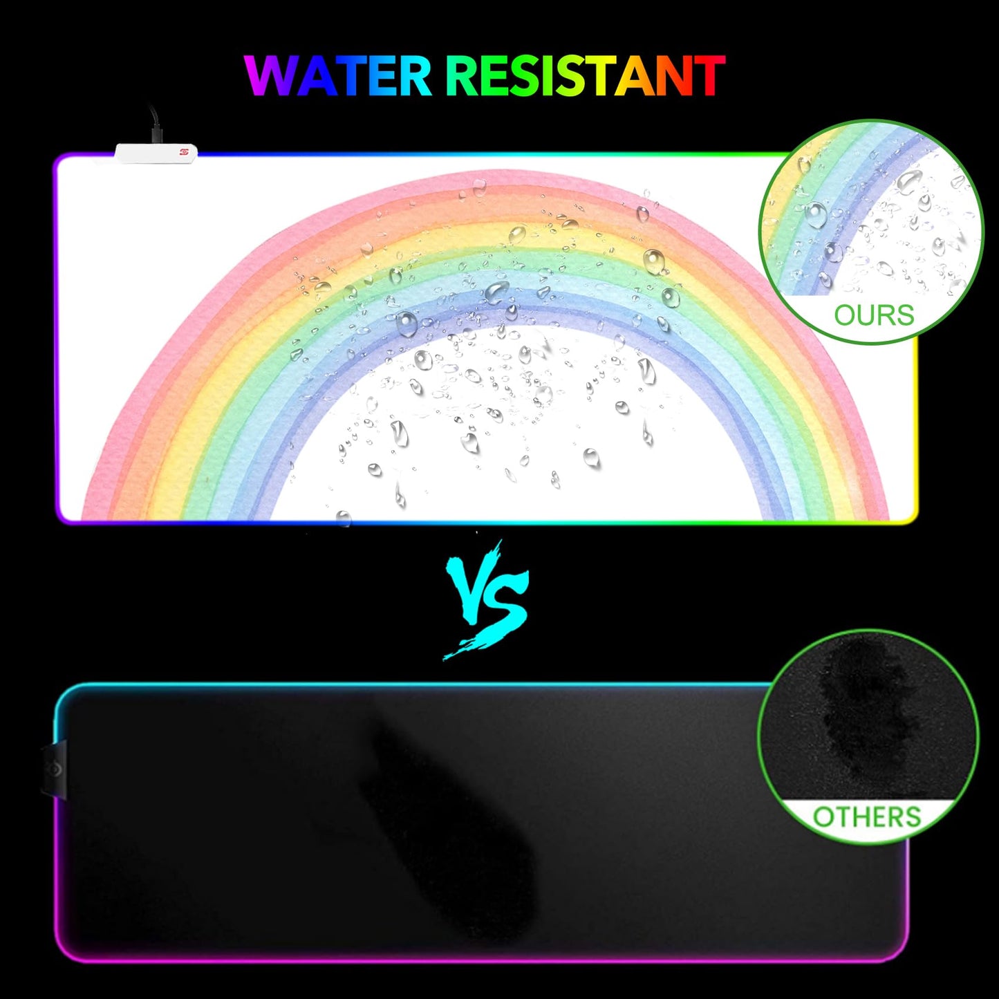 AIMSA RGB Gaming Mouse Pad - Large 35.4x15.8 inch, Non-Slip Rubber Base, 14 Lighting Modes, Waterproof, White Rainbow