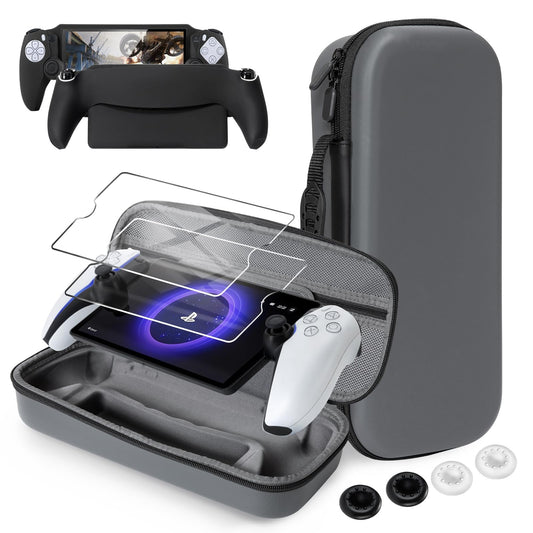CoBak Hard Carrying Shell Case for PlayStation Portal Remote Player - with 2 Screen Protector  1 Grip Case  4 Thumb Grip Caps  Hard Outer Cover for PS5 Portal  Gray