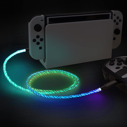 PlayVital USB-C LED Charging Cable for Nintendo Switch/OLED/Lite/Switch 2 Pro  4.92FT Universal RGB Light Up Charger Cord for ps5/ps5 Edge Controller  for Xbox Series X/S  Elite Series 2 Controller