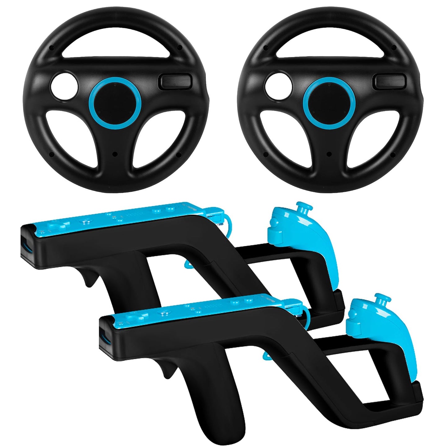 Machine-Ya Wii Zapper tool and Steering Wheel Compatible with Nintendo Wii & Wii U Remote Game (2-Pack  Black)