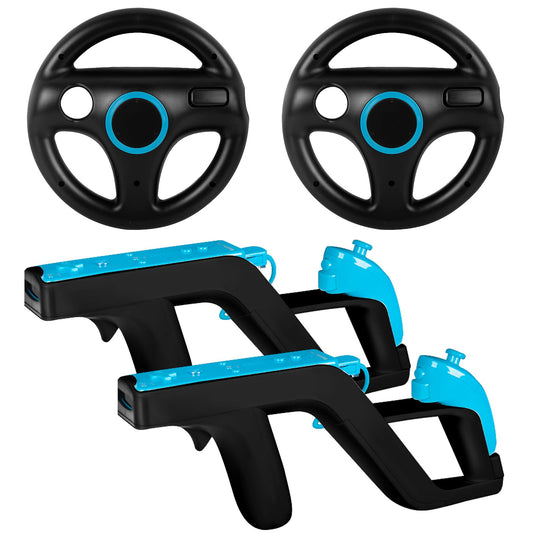 Machine-Ya Wii Zapper tool and Steering Wheel Compatible with Nintendo Wii & Wii U Remote Game (2-Pack  Black)