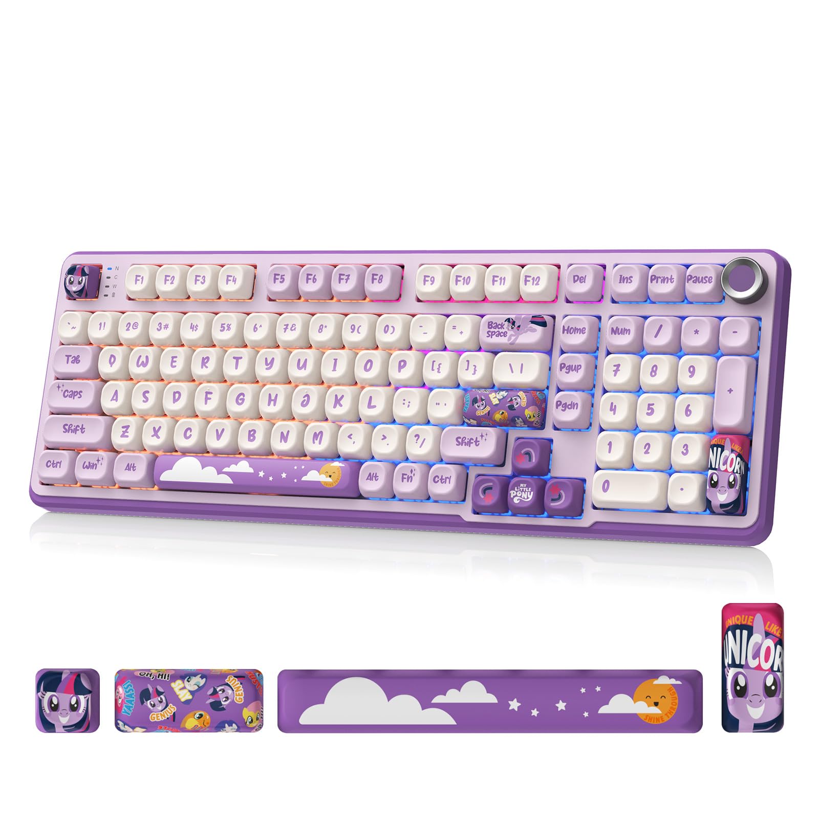 My Little Pony Wireless Mechanical Keyboard - 101 Keys RGB Gaming Keyboard with Custom Linear Switches  Hot-Swap & Knob Control  Triple Connection (BT5.0/USB-C/2.4GHz)  Ergonomic for Work & Gaming