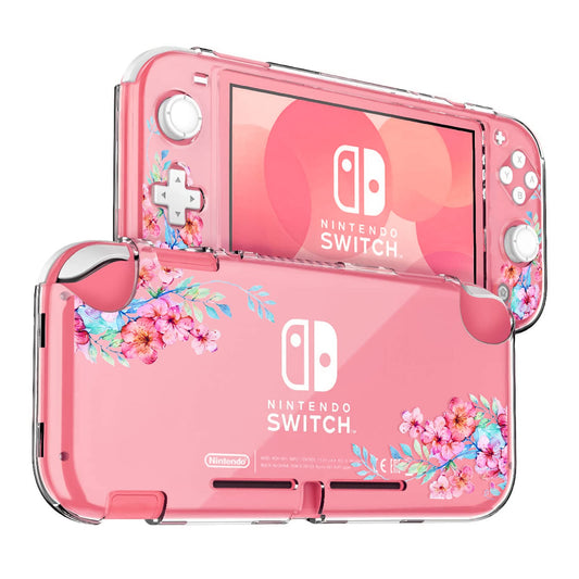 DLseego Peach Blossom Pink Flower Floral Clear Switch Lite Protective Case 2-Piece Split Full Wrap PC Hard Shell Anti-Scratch All-Round Protection Cover for Switch 2019 Model