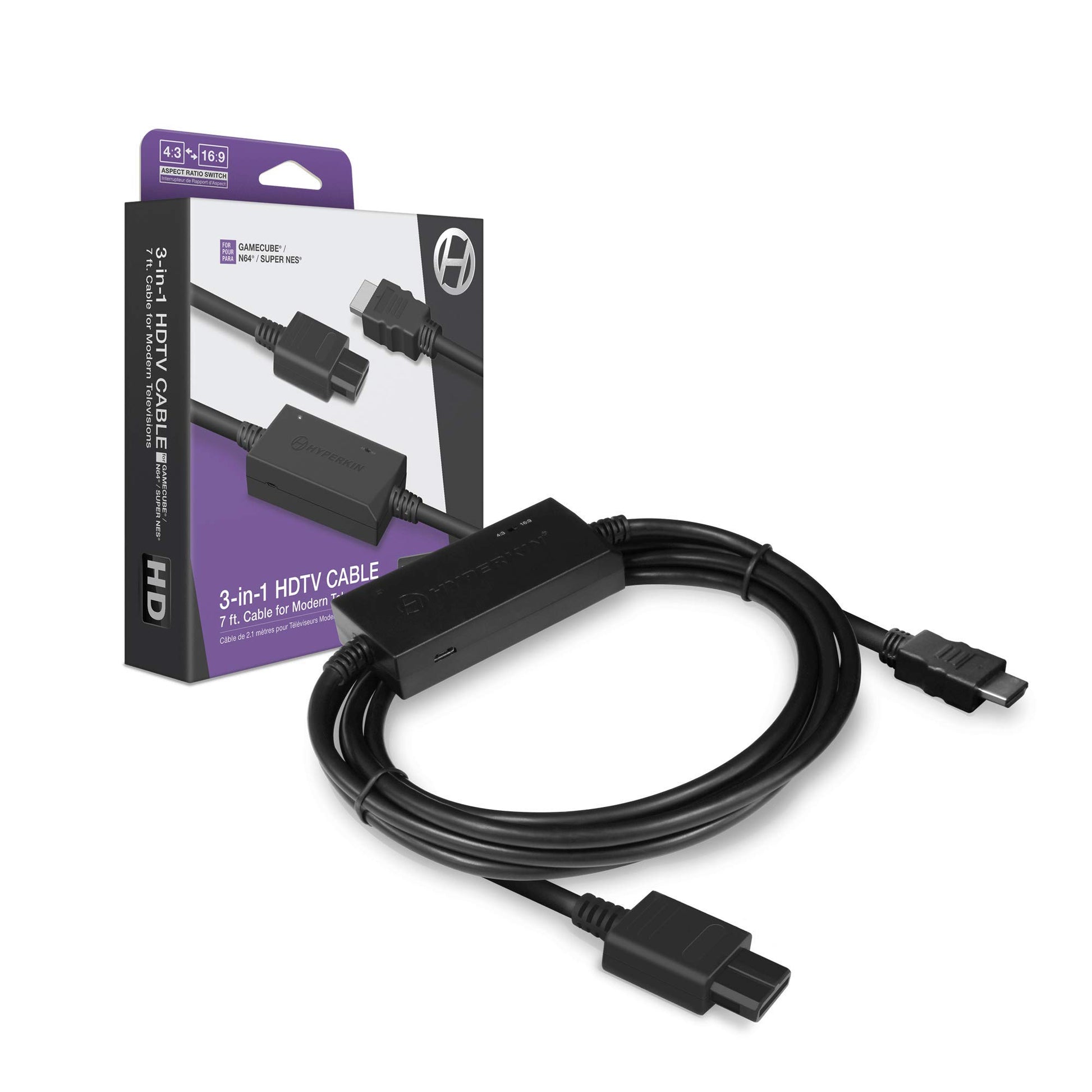 Hyperkin 3-In-1 HDTV Cable for GameCube/N64/Super NES - Black, Model M07373