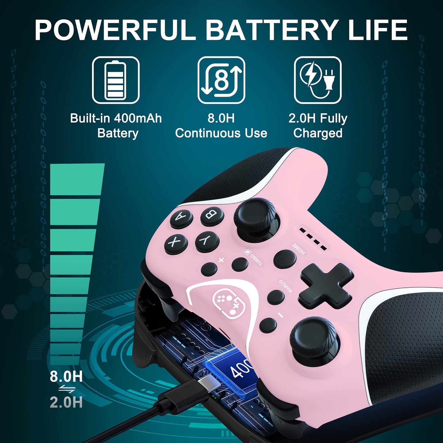BRHE Wireless Switch Controller - Pink Pro Gamepad for Nintendo Switch/Lite/OLED/PC with Vibration, Turbo & Programmable Features
