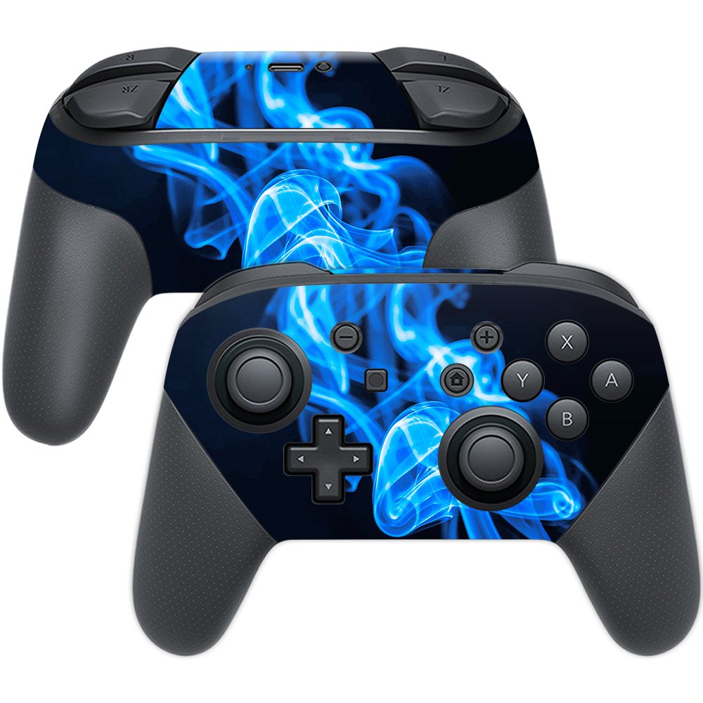 MightySkins Skin Compatible with Nintendo Switch Pro Controller - Blue Flames | Protective, Durable, and Unique Vinyl Decal wrap
