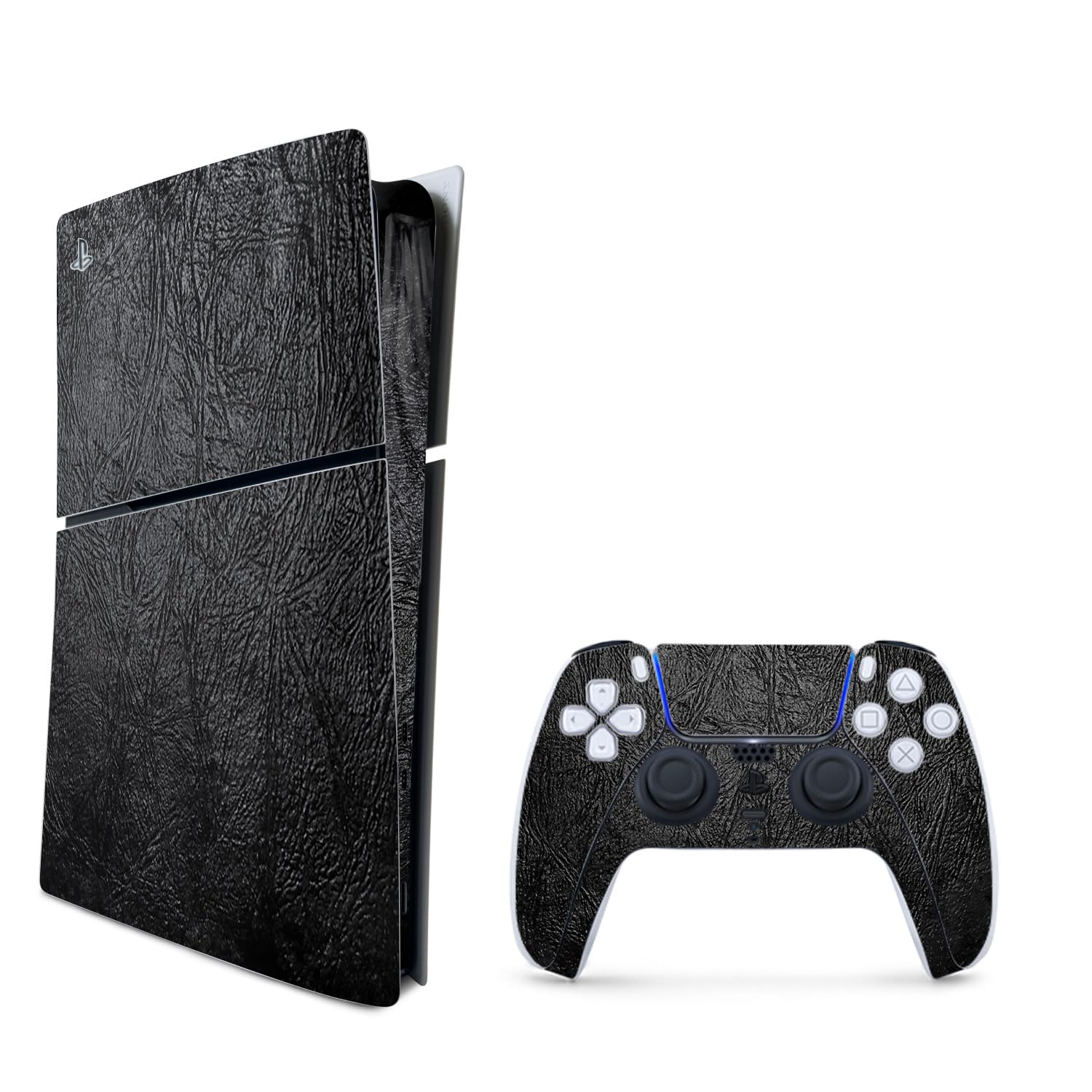 MightySkins Skin Compatible with PlayStation 5 PS5 Slim Digital Edition Bundle - Black Leather | Protective  Durable  and Unique Vinyl Decal wrap Cover | Easy to Apply | Made in The USA
