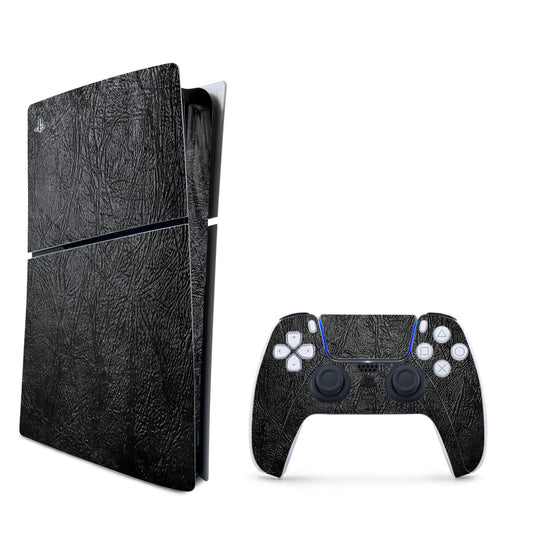 MightySkins Skin Compatible with PlayStation 5 PS5 Slim Digital Edition Bundle - Black Leather | Protective  Durable  and Unique Vinyl Decal wrap Cover | Easy to Apply | Made in The USA