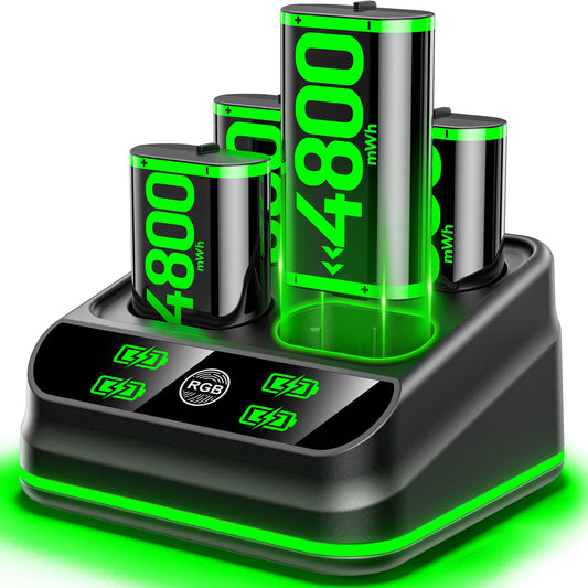 Rysker Charger with 4x4800mWh Rechargeable Battery Pack for Xbox One/Xbox Series X|S  Xbox Series Controller Batteries Pack with Charging Station for Xbox One/One S/One X/Elite Controllers