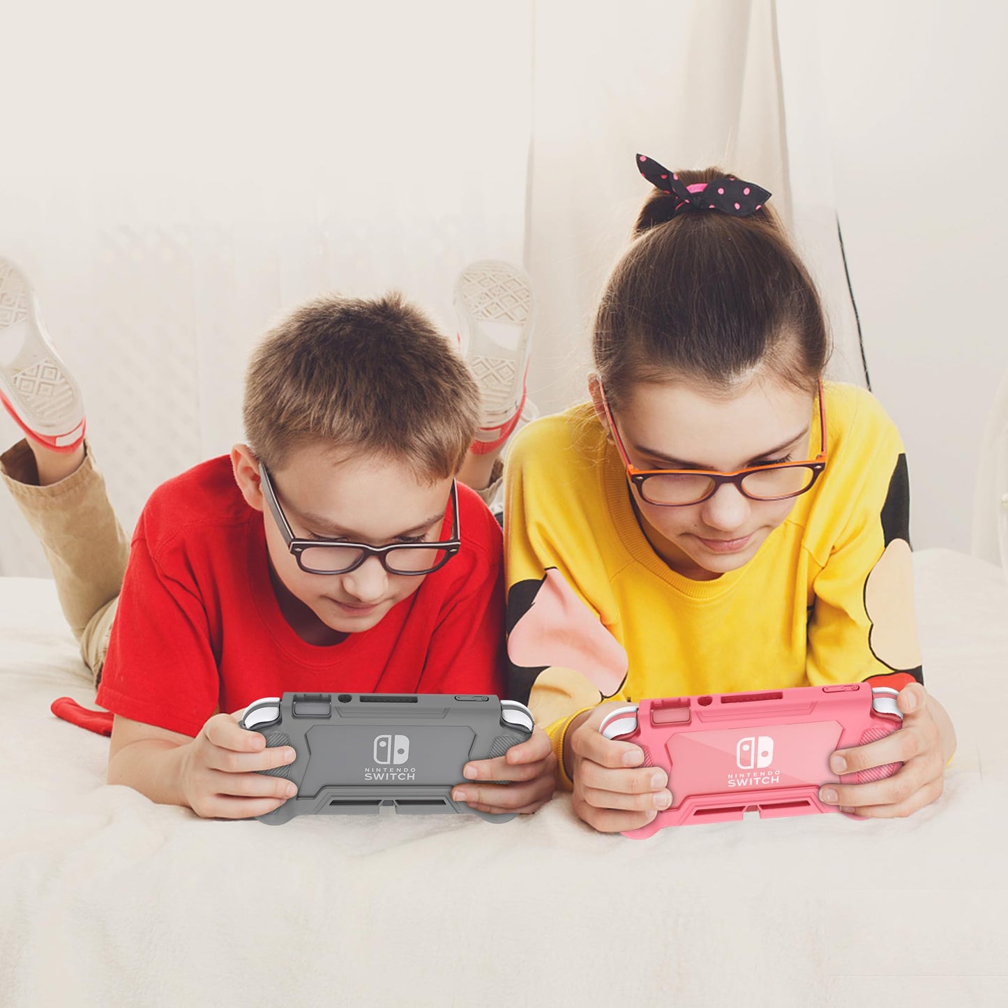 Kailfee Protective Case for Nintendo Switch Lite, TPU Shock-Absorption, Anti-Scratch, Yellow with Built-in Screen Protector & Thumb Grip Caps