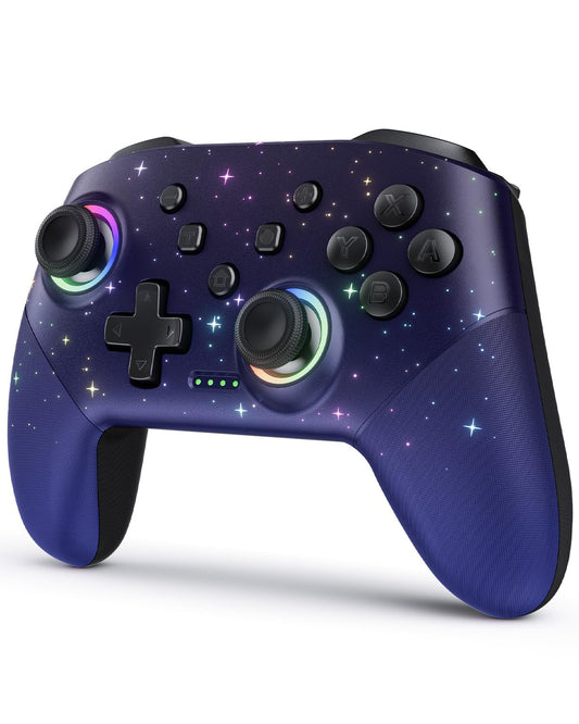 VOYEE Switch Controller  LED Star Wireless Pro Controllers Compatible with Switch/Lite/OLED  Multi-Platform Windows PC with 9 Colors Colorful RGB Lights/Programmable/Vibration/Turbo/Wakeup