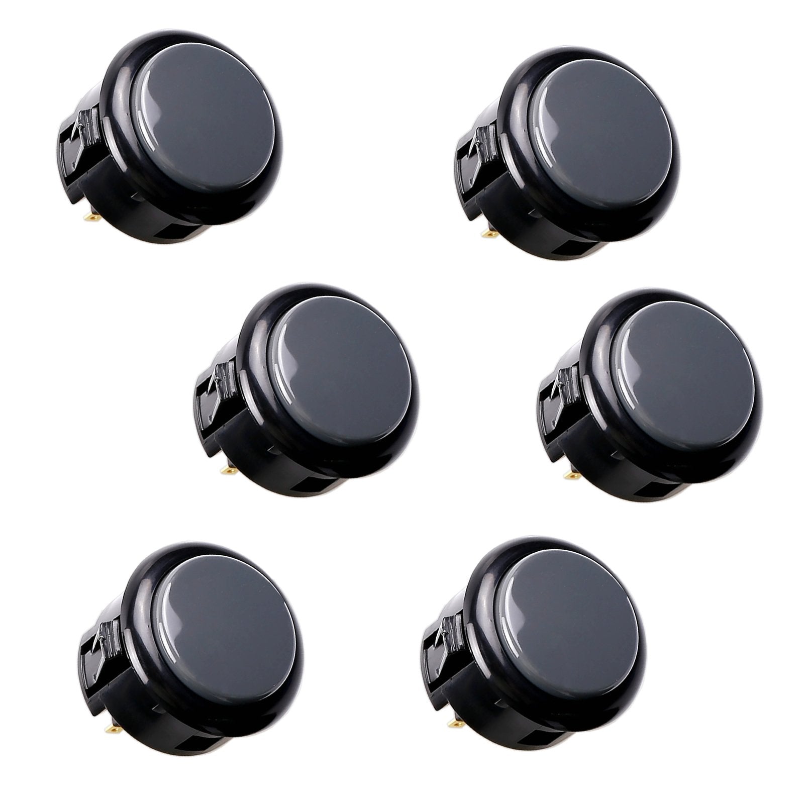 SANWA 6 pcs OBSF-30 Original Push Button 30mm - for Arcade Jamma Video Game & Arcade Joystick Games Console (Black & Gray) SatNWA