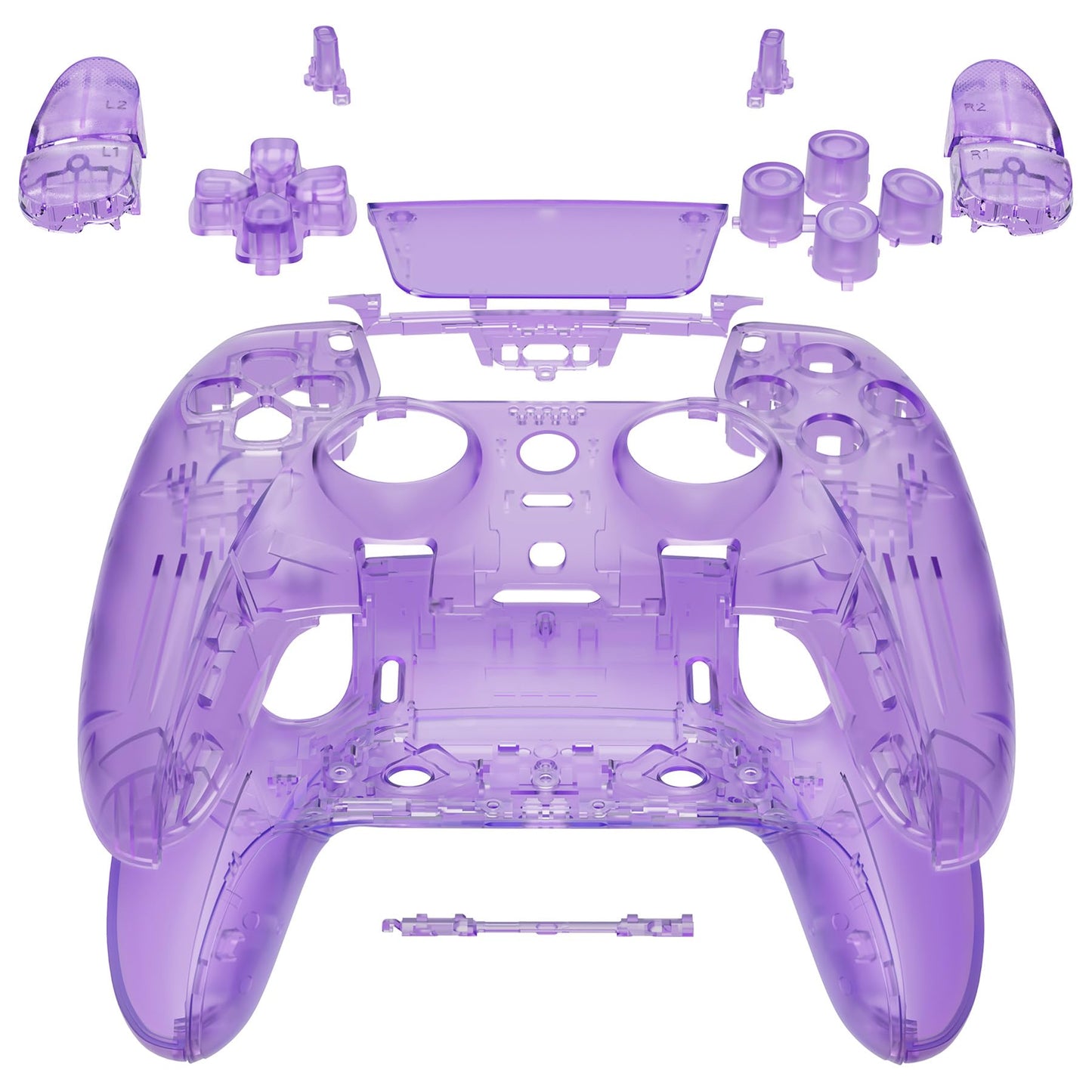 eXtremeRate Full Set Shell with Buttons Touchpad Compatible with ps5 Edge Controller  Clear Atomic Purple Replacement Decorative Trim Shell Front Back Plates Compatible with ps5 Edge Controller