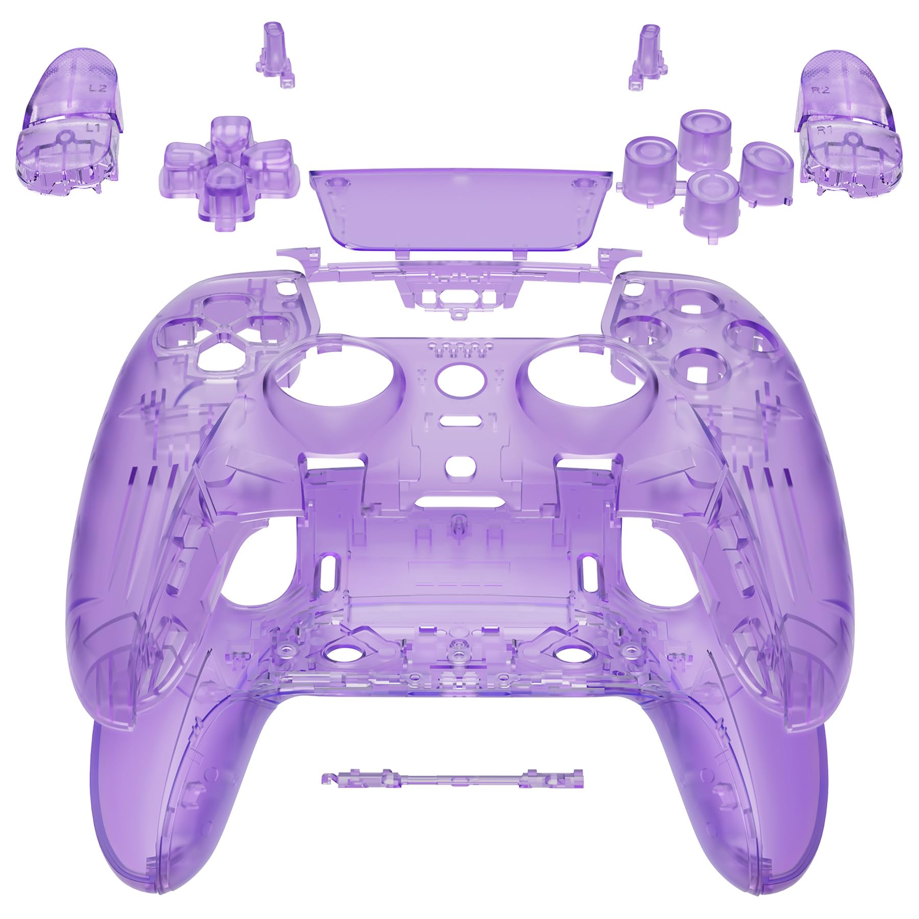 eXtremeRate Full Set Shell with Buttons Touchpad Compatible with ps5 Edge Controller  Clear Atomic Purple Replacement Decorative Trim Shell Front Back Plates Compatible with ps5 Edge Controller