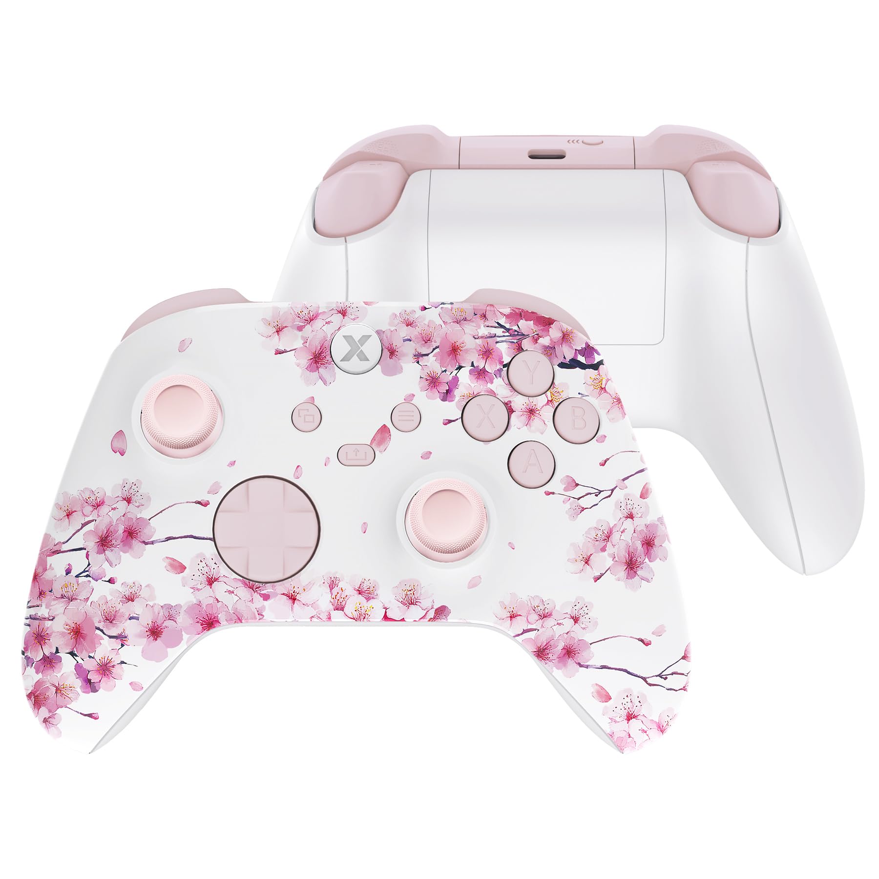eXtremeRate Full Set Shell Buttons for Xbox Series X & S Controller  Cherry Blossom Whisper Custom Replacement Side Rails Grips Front Back Plate Cover for Xbox Core Wireless Controller - No Console