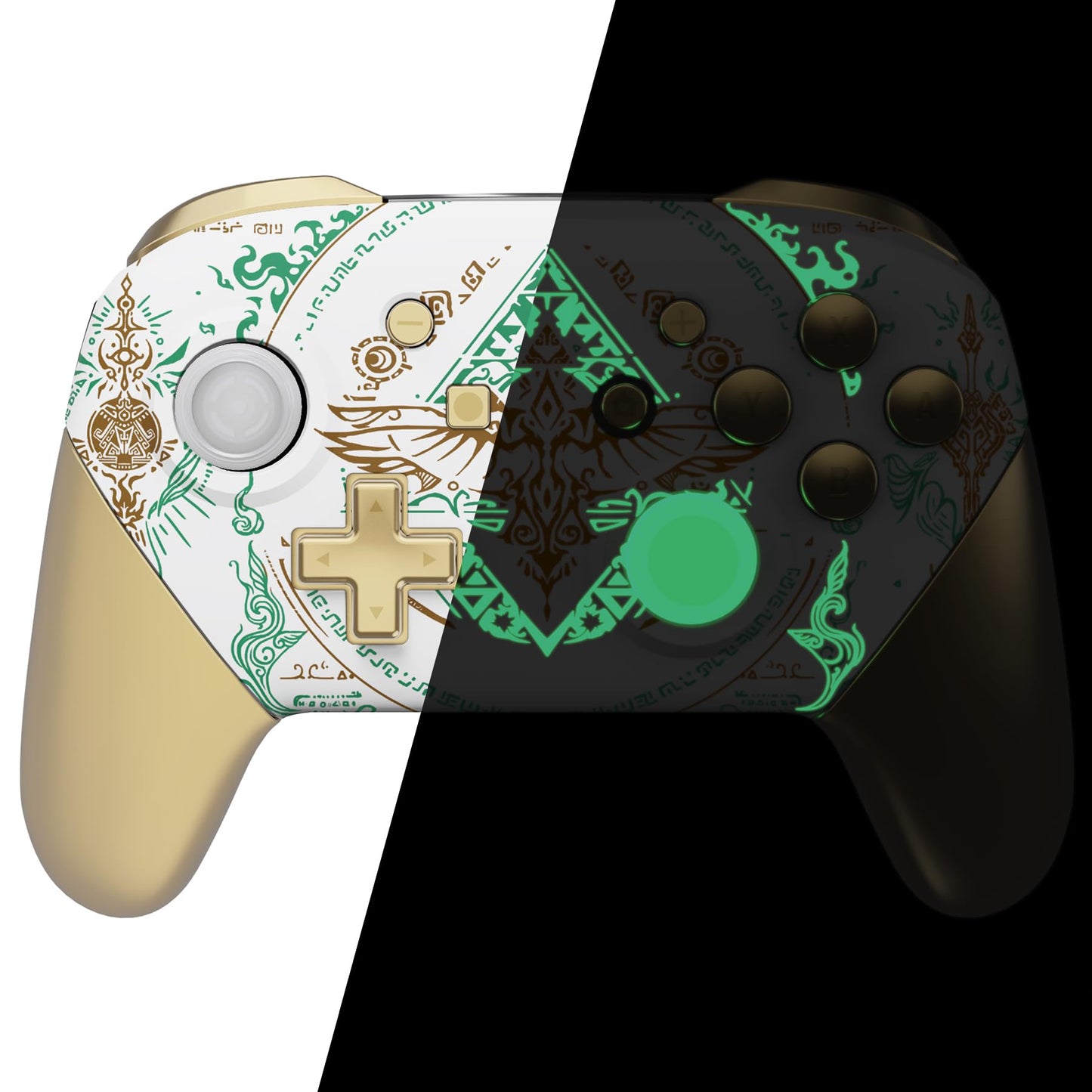 eXtremeRate Glow in Dark - Totem of Kingdom White Faceplate Backplate Handles for Nintendo Switch Pro Controller, Soft Touch Rep