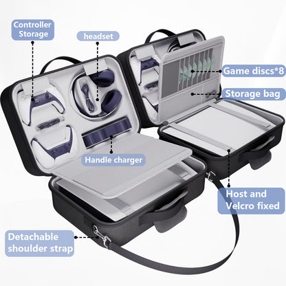 MOCADIA Hard Shell Carrying Case for PS5 & PS5 Slim - Portable Travel Bag, Black, Compatible with Console, Controllers & Accessories