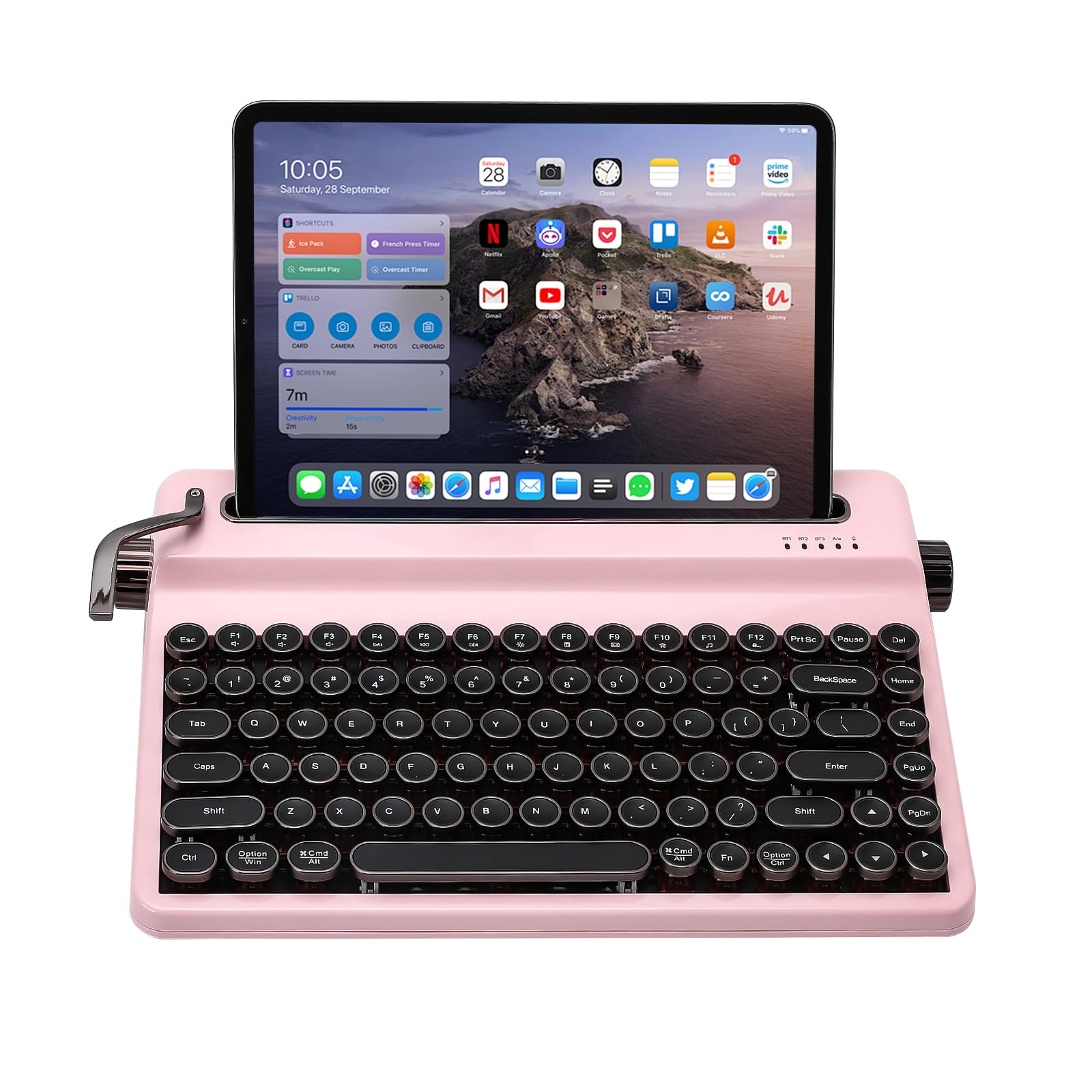 YUNZII QL75 Wireless Typewriter Hot Swap Retro Mechanical Keyboard Punk Round Keycaps RGB Backlit QMK/VIA Programmable Multi-Device Keyboard with 2.4GHz/Type-C/BT5.0 (Pink  Onyx Switch)