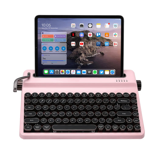 YUNZII QL75 Wireless Typewriter Hot Swap Retro Mechanical Keyboard Punk Round Keycaps RGB Backlit QMK/VIA Programmable Multi-Device Keyboard with 2.4GHz/Type-C/BT5.0 (Pink  Onyx Switch)