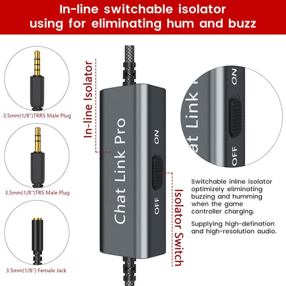 LecLooc Chat Link Pro Cable for Elgato HD60 Series, 6.6FT, Grey, Audio Adapter for Nintendo Switch, Xbox One, PS4, PS5