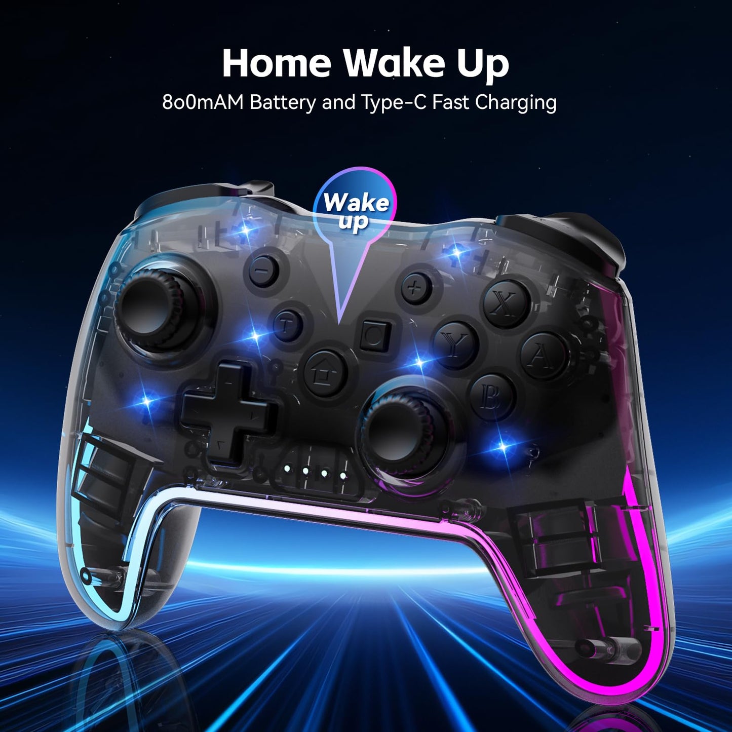 Comdigio Wireless Controller for Switch/Lite/OLED/PC/Android - Ergonomic Gamepad, 7 Color RGB Lighting, Turbo/Vibration Adjustment, Black
