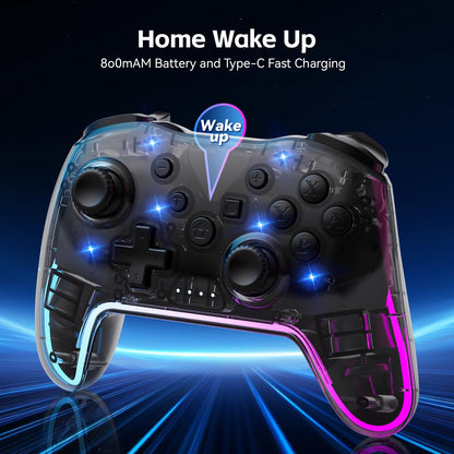 Comdigio Wireless Controller for Switch/Lite/OLED/PC/Android - Ergonomic Gamepad, 7 Color RGB Lighting, Turbo/Vibration Adjustment, Black