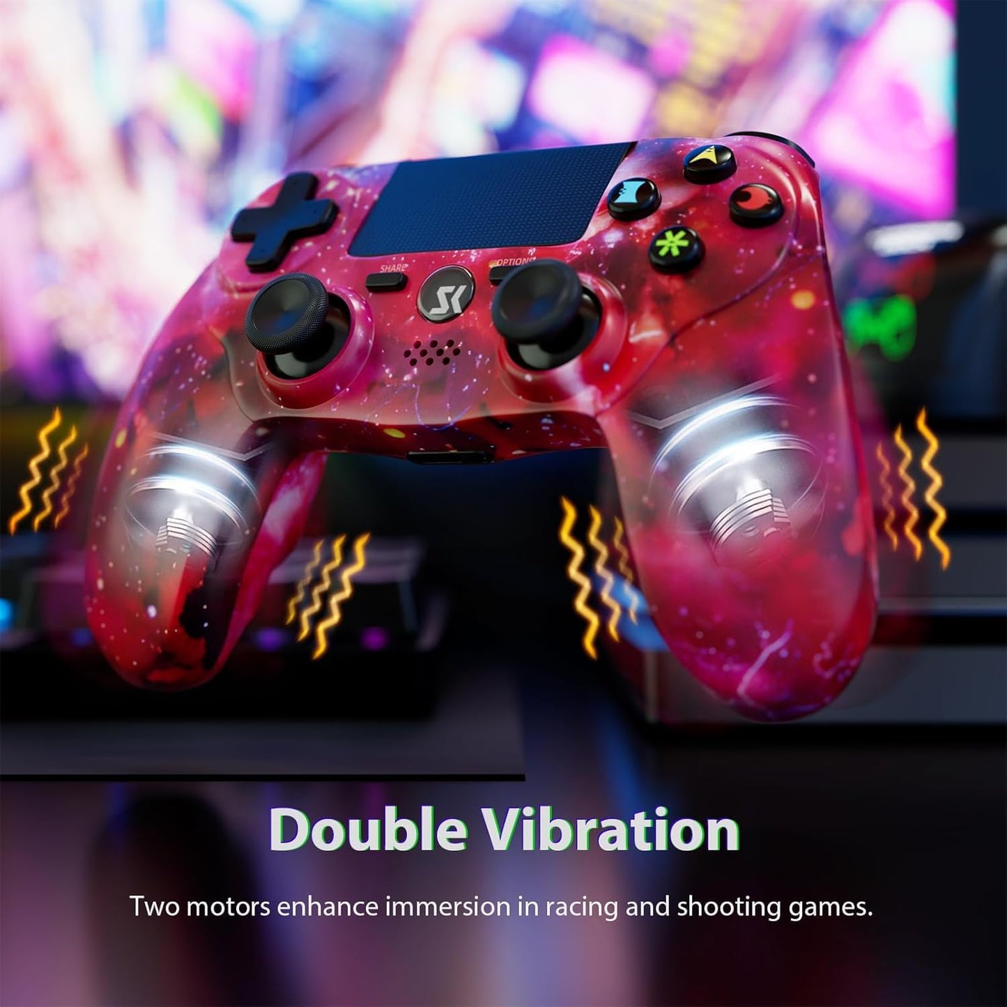 CHENGDAO PS4 Wireless Controller 2 Pack - Double Vibration, 6-Axis Motion Sensor, Touch Pad, Skull Galaxy, Model PS415