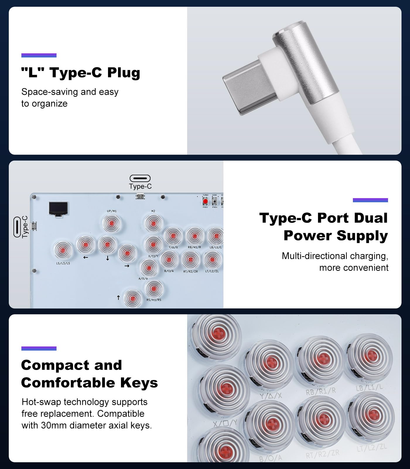 MoKo Haute 42 Leverless Arcade Stick - 16Keys RGB Controller for PC/PS3/PS4/PS5/Switch, White, Model A16, Turbo & Hot Swap Support