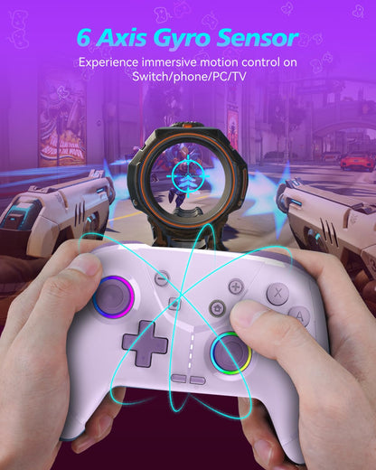 GMBACK Wireless Switch 2 Pro Controller - Macro Function, HD Rumble, Turbo, Motion Control, 800mAh, Purple