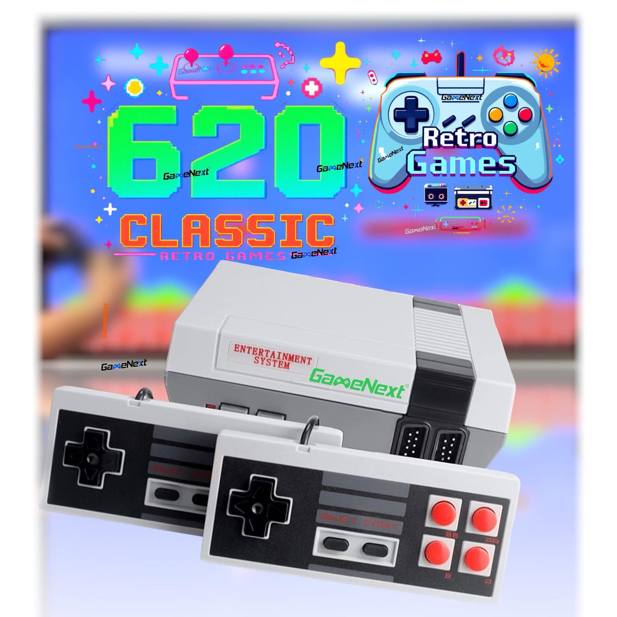 GameNext Retro Game Console,Classic Mini Handheld Video Game Console Built-in 620 Classic Edition Games, AV Output and Dual Game