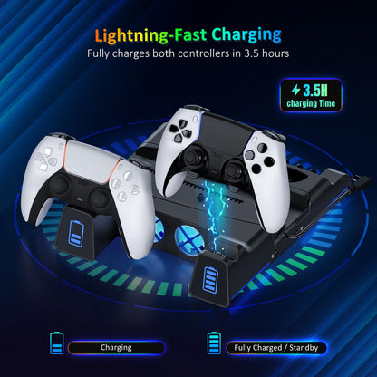 NexiGo PS5 Silent Cooling Stand with RGB LED, Dual Charging Station, Compatible with PS5 & Slim, White, Model 1526S WHT