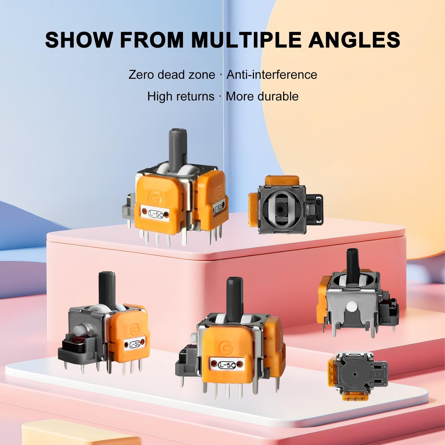 HLRAO 4pcs Hall-Effect Joystick Replacement for PS5 Controller - 3D Analog Sensor Module - Yellow