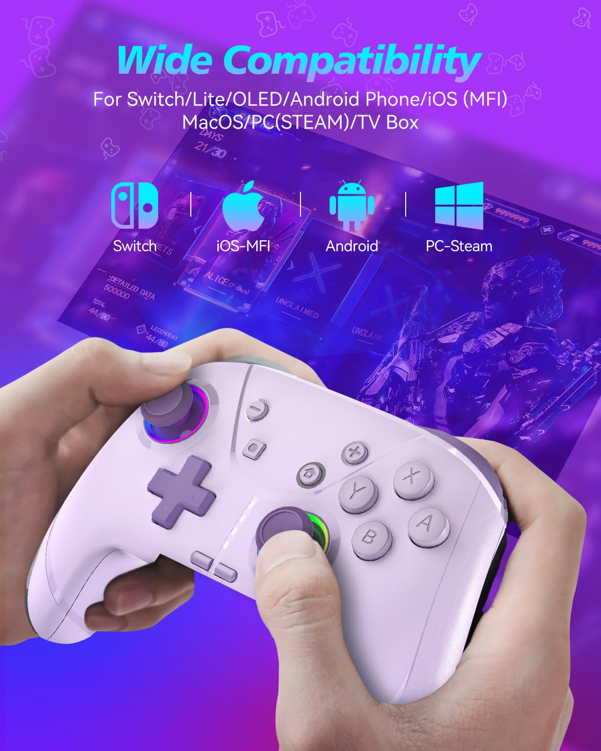 GMBACK Wireless Switch 2 Pro Controller - Macro Function, HD Rumble, Turbo, Motion Control, 800mAh, Purple