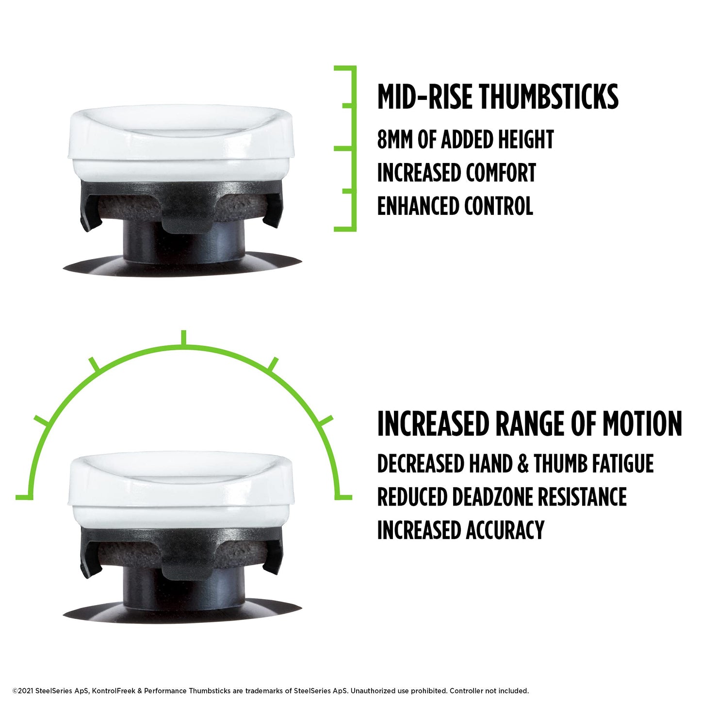 KontrolFreek CQC Rush Performance Thumbsticks for Xbox One/X Series X - 2 Mid-Rise Concave - White - Model 53361