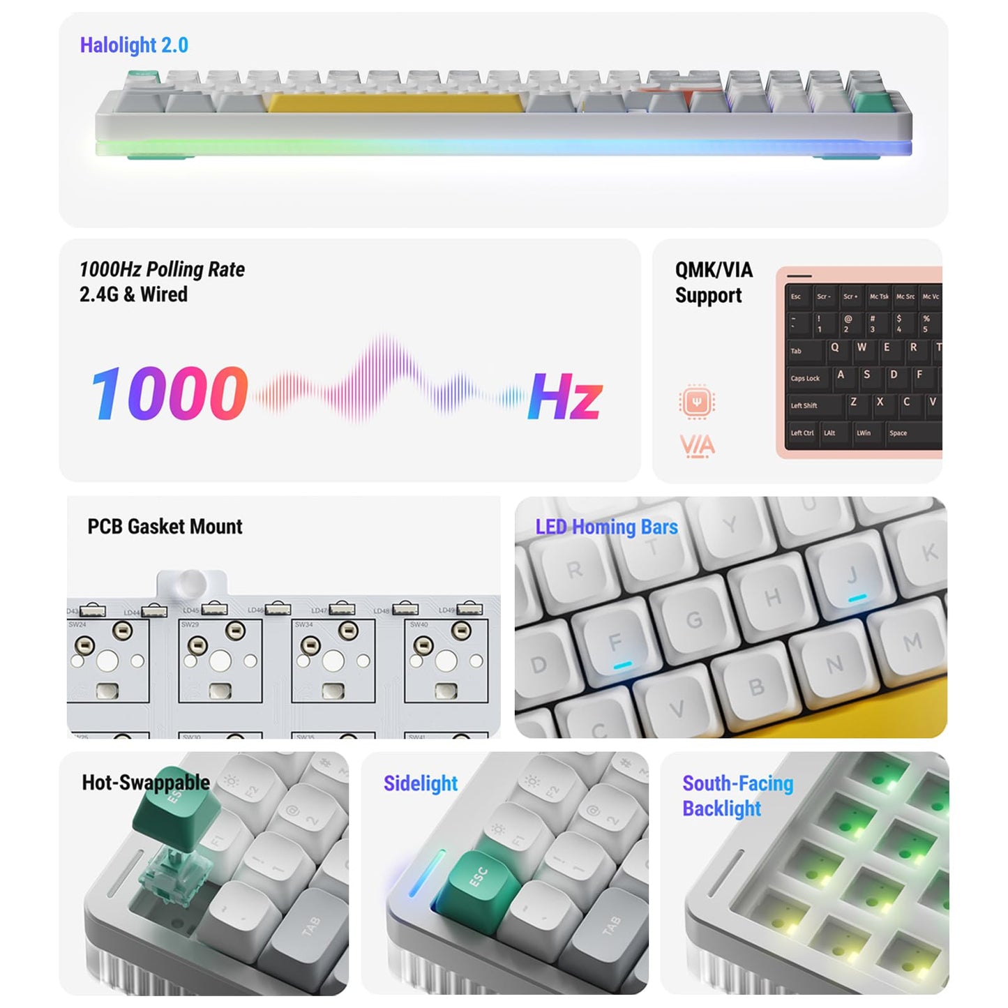 nuphy Halo96 V2 Wireless Mechanical Gaming Keyboard, 96% Hot Swappable, RGB Backlit, Raspberry Switches, Green