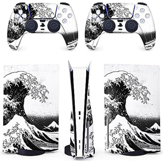 BelugaDesign PS5 Wave Japanese Skin | Painting Great Kanagawa Vinyl Cover Wrap Sticker Full Set Console Controller | Compatible with Sony PlayStation 5 (PS5 Regular Disc  Black White)