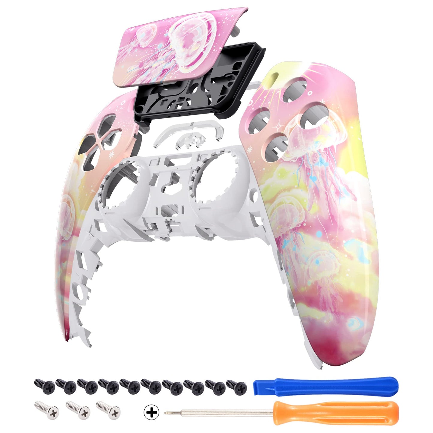 eXtremeRate Pinky Jellyfish Heaven Touchpad Front Top Shell Compatible with ps5 Controller BDM-010 020 030 040 050  DIY Replacement Shell Custom Touch Pad Cover Compatible with ps5 Controller