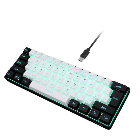 Snpurdiri 60% Wired Gaming Keyboard  61 Keys RGB Backlit Ultra-Compact Small Gaming Keyboard  for PC/Mac Gamer  Typist  Travel  Easy to Carry on Business Trip(Black-White)
