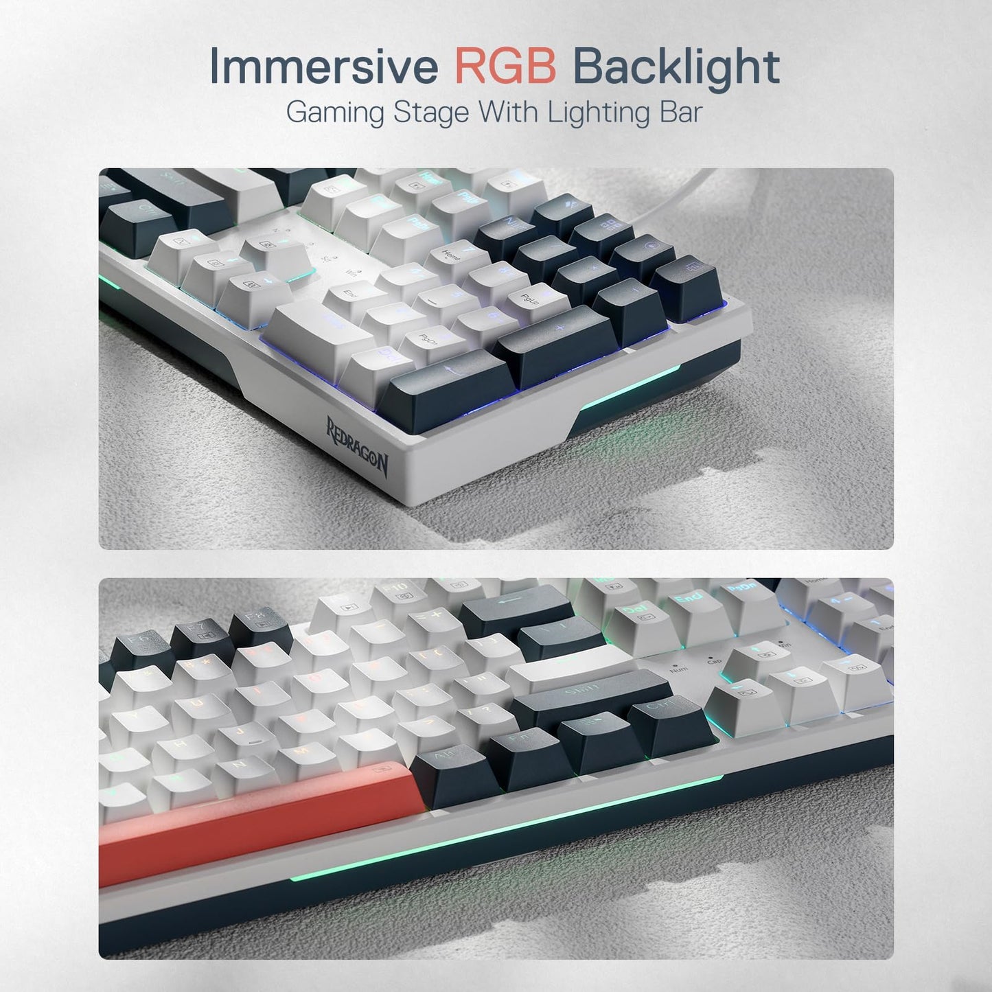 Redragon K668 RGB Mechanical Gaming Keyboard, 104 Keys + 4 Hotkeys, White, Hot-Swappable, Red Switch, Sound Absorbing Foams