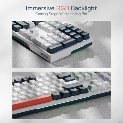 Redragon K668 RGB Mechanical Gaming Keyboard, 104 Keys + 4 Hotkeys, White, Hot-Swappable, Red Switch, Sound Absorbing Foams