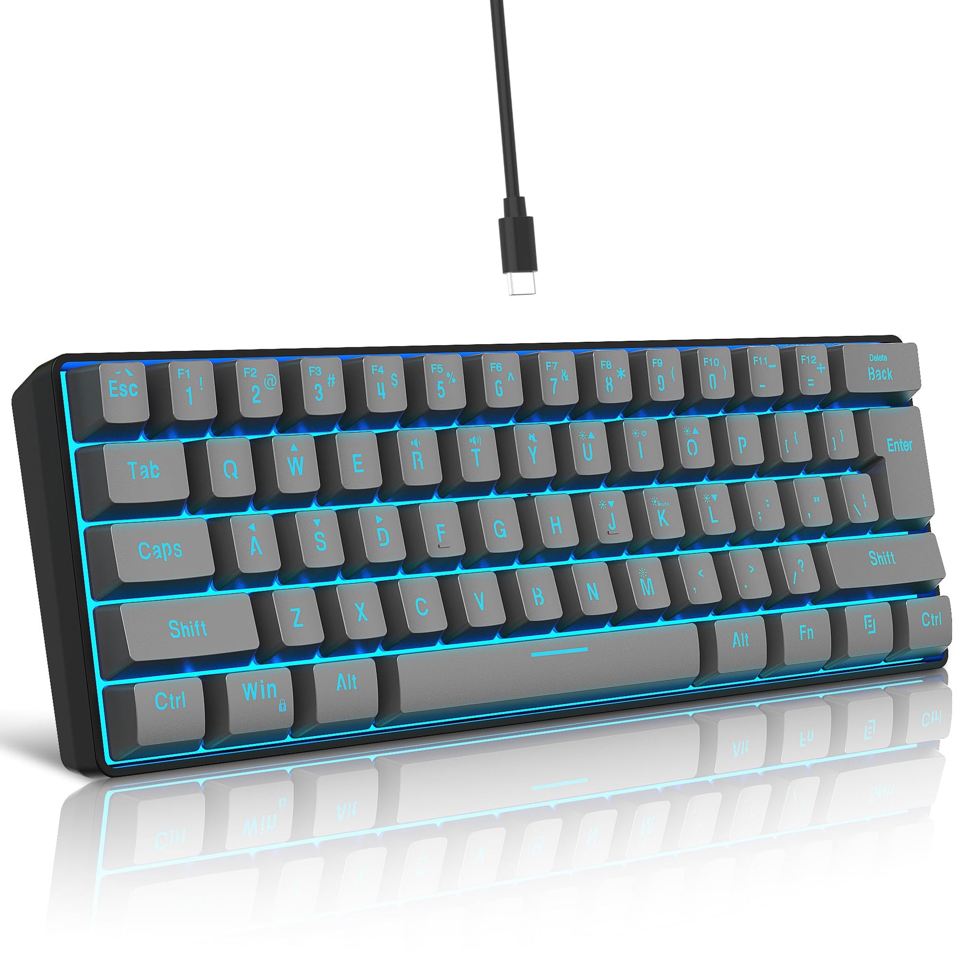 Snpurdiri 60% Wired Gaming Keyboard  RGB Backlit Ultra-Compact 61 Keys 60 Percent Mini Gaming Keyboard for PC/Mac Gamer  Typist  Travel  Easy to Carry on Business Trip(Iron Grey)