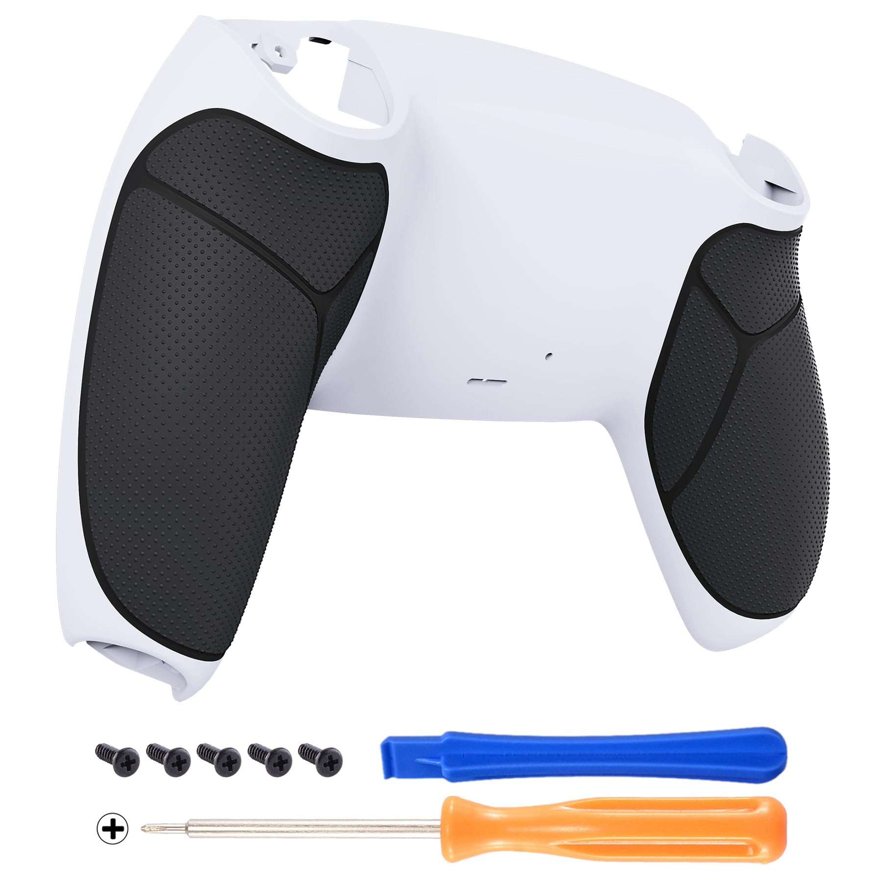 eXtremeRate Black Performance Rubberized Grip Custom White Back Plate Bottom Shell Compatible with ps5 Controller  Replacement Back Shell Cover Compatible with ps5 Controller