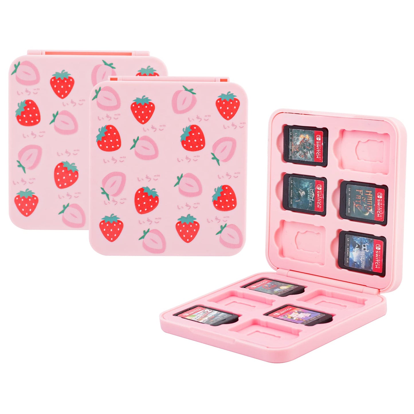 GLDRAM Strawberry Game Case for Nintendo Switch, Pink Game Holder for 12 Switch and 12 Micro SD Cards, Cute Switch Card Storage,