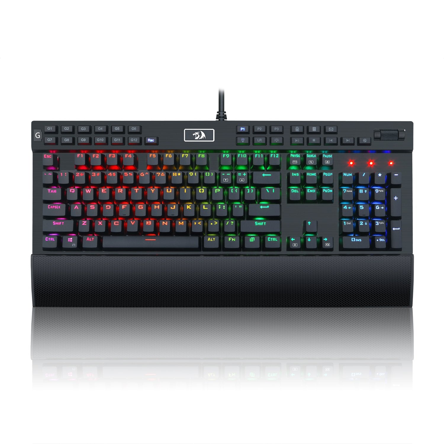 Redragon K550 RGB Gaming Keyboard  104 Keys + 12 Macro G Keys Wired Mechanical Keyboard w/Aluminum Top Plate  Custom Clicky Purple Switch  Extra USB Port & Wrist Rest