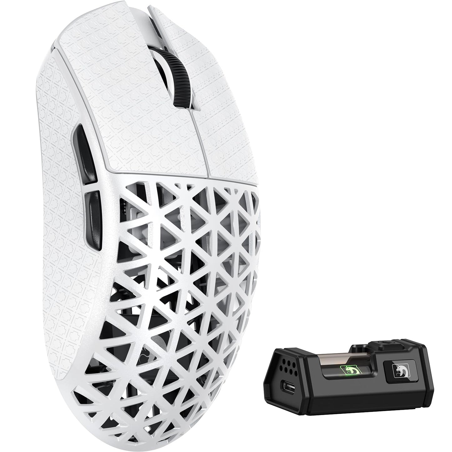 MAMBASNAKE M5 Ultra Carbon Fiber 8KHz Wireless Gaming Mouse PAW3950MAX Sensor 42K DPI 39g Lightweight Tri-Mode 2.4GHz/BT/Wired Computer Mice Web Driver Support for Win/Mac/FPS/MOBA/Esports-White (B)